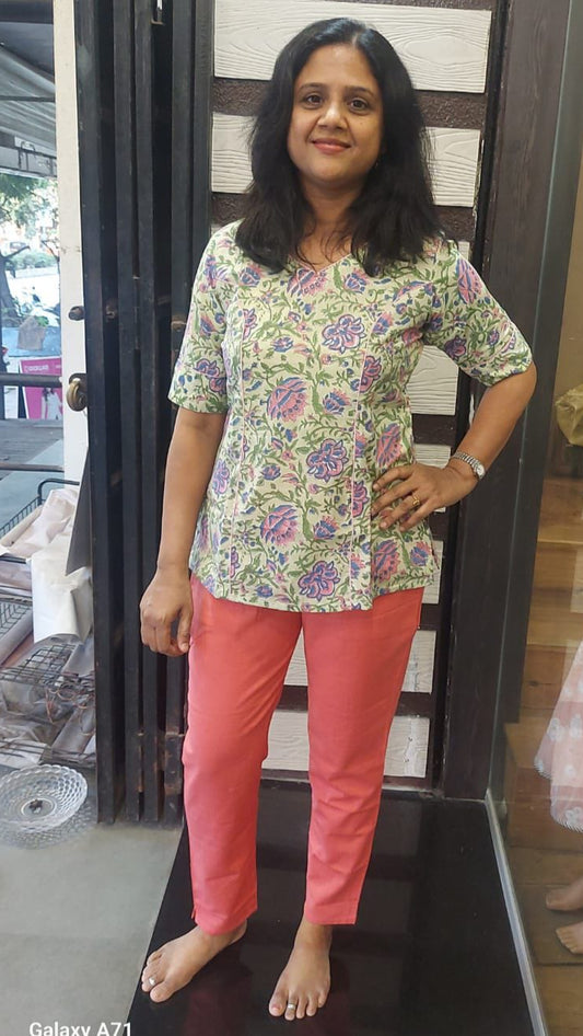 Tea Green Pure Cotton Short Top