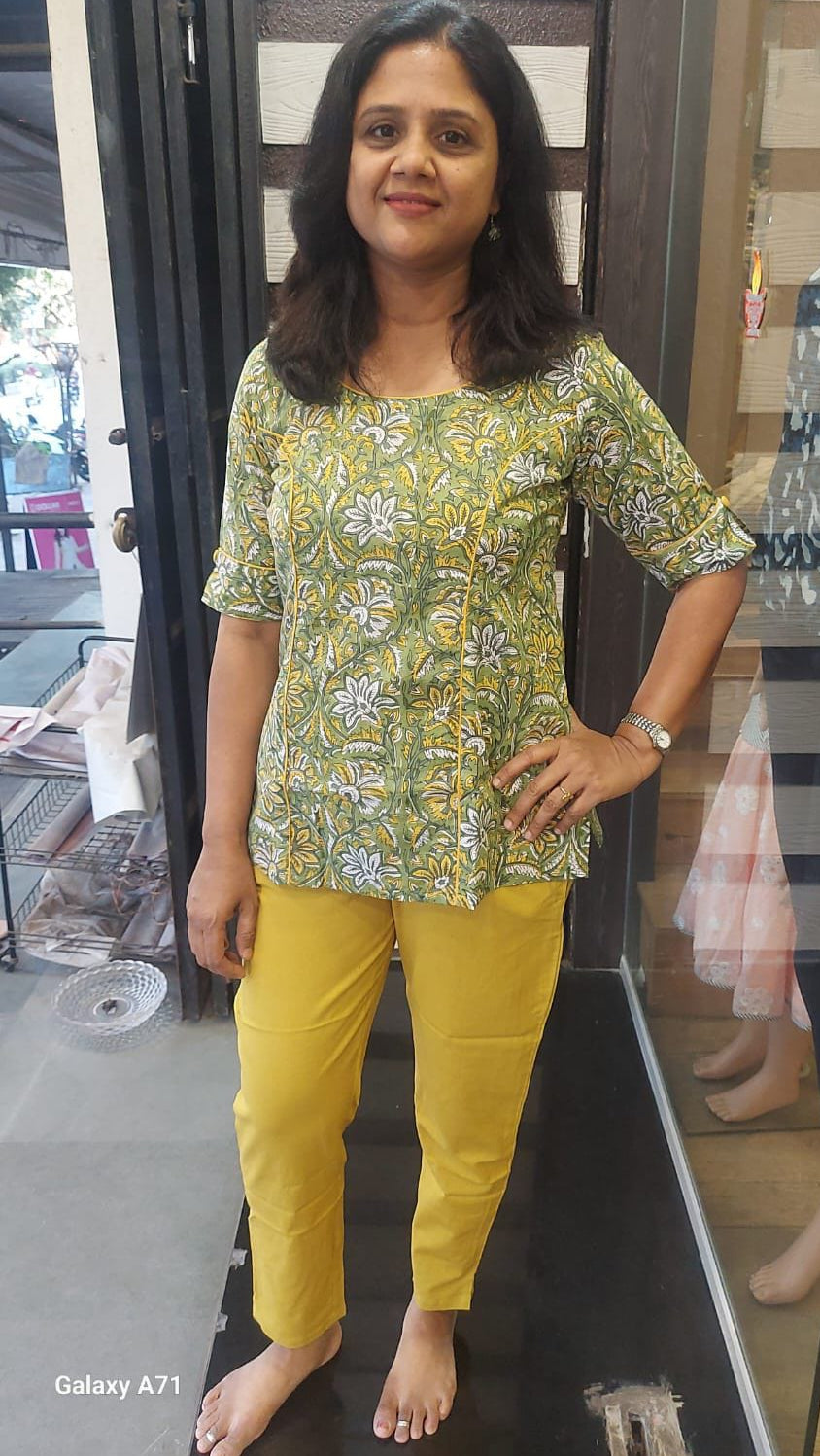 Light Mehendi Green Pure Cotton Short Top