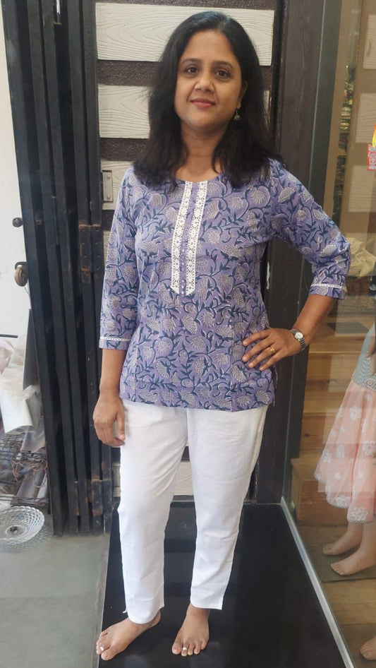 Parple Handblock Printed Short Top