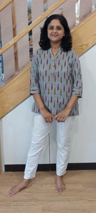 Gray Cotton Ikat Short Top