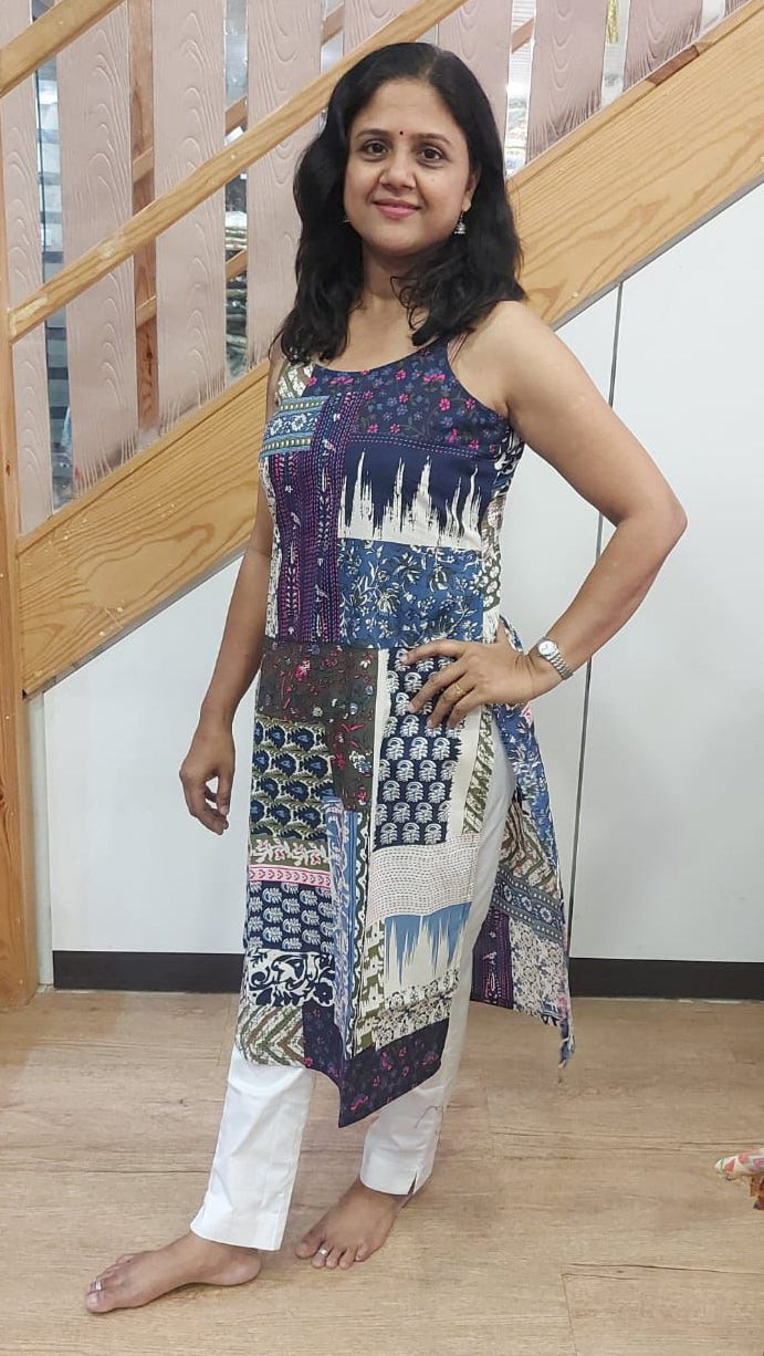 Navy Biue Pure Cotton Spaghetti Kurta