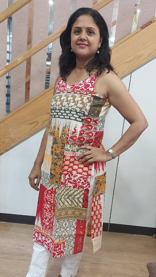 Red Pure Cotton Spaghetti Kurta