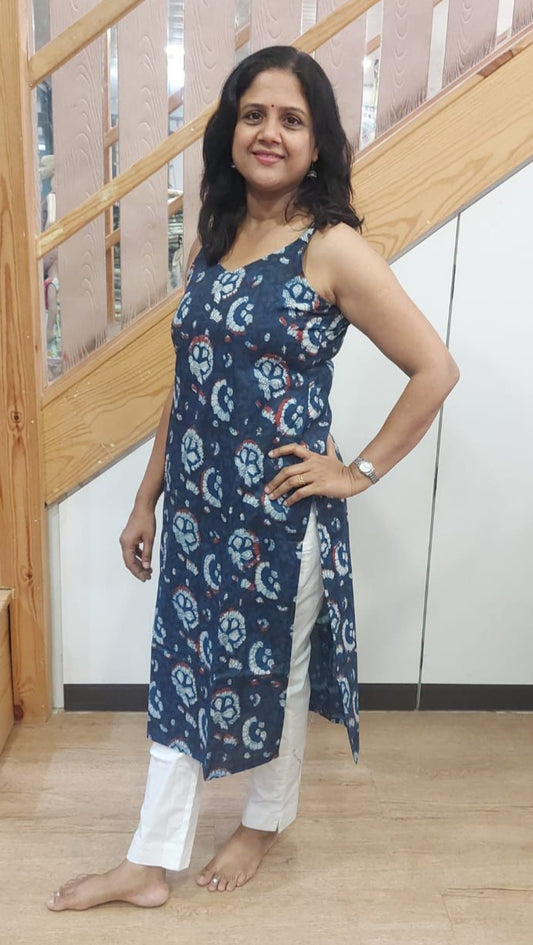 Indigo Pure Cotton Spaghetti Kurta