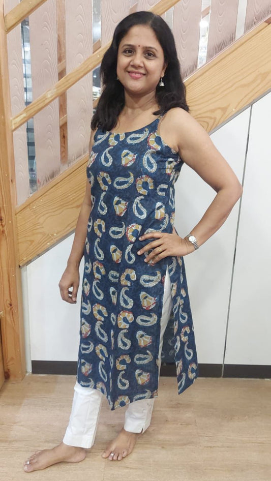 Indigo Pure Cotton Spaghetti Kurta