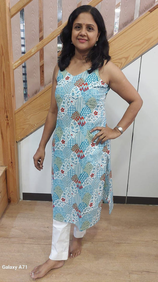 Sky Blue Pure Cotton Spaghetti Kurta