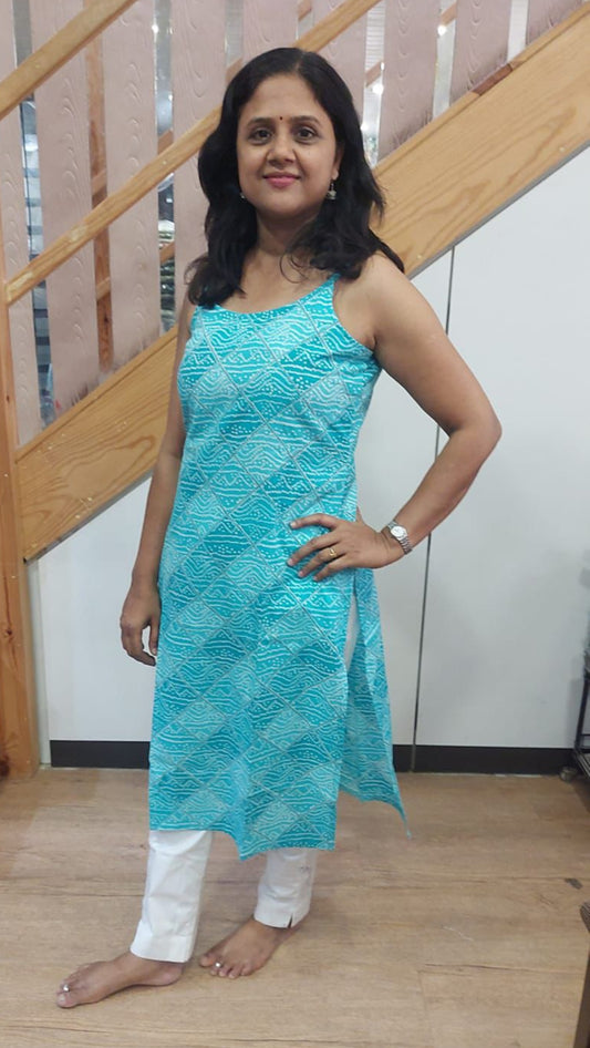 Cyan BIue Pure Cotton Spaghetti Kurta