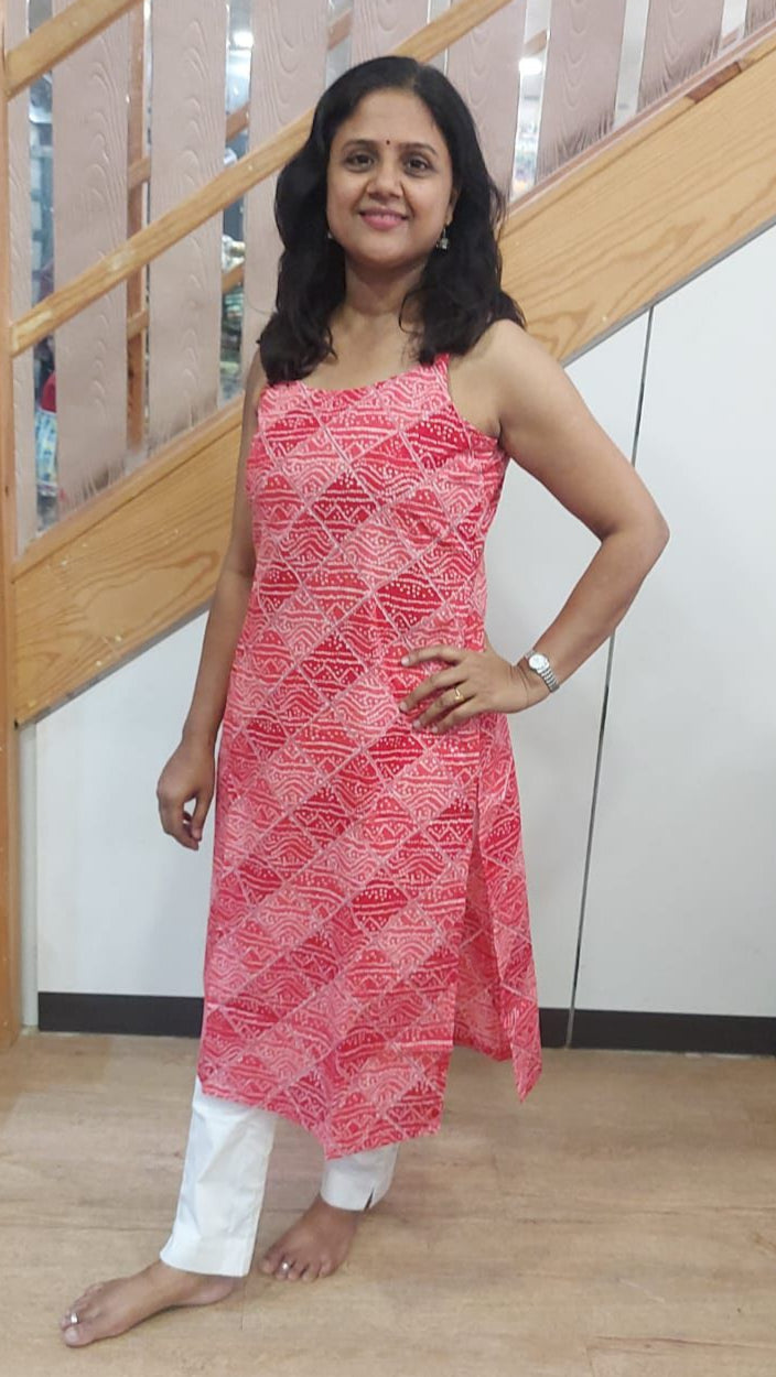 Red Pure Cotton Spaghetti Kurta