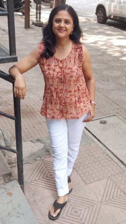 Biscuit Block Printed Slub Ajrakh Shirt