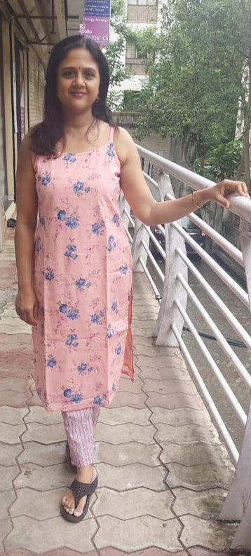 Peach Pure Cotton Spaghetti Kurta With Pant