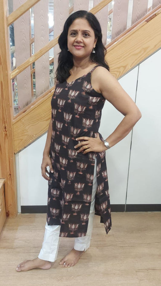 Dark Brown Pure Cotton Spaghetti Kurta