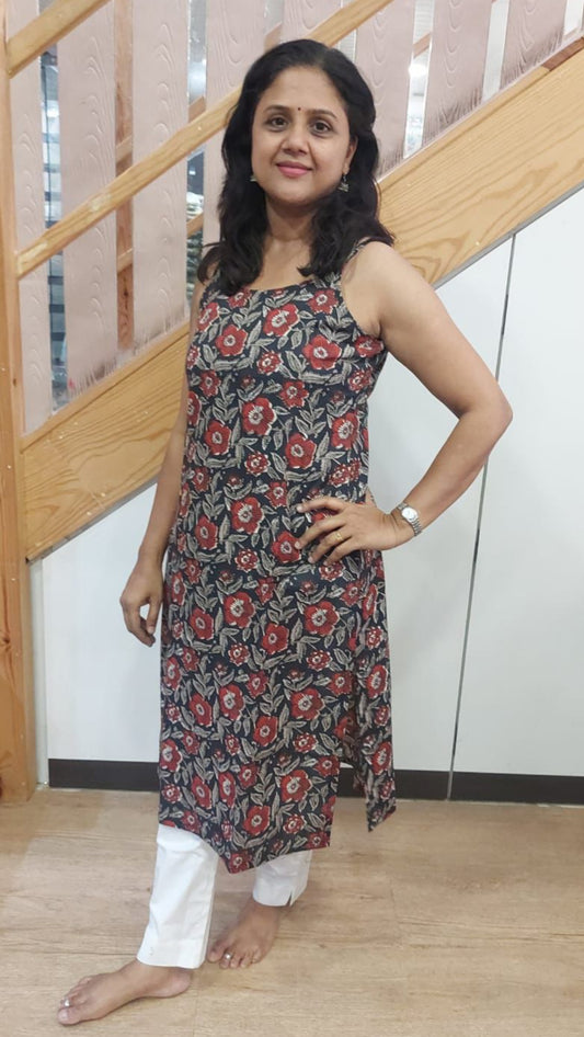 BIack Pure Cotton Spaghetti Kurta