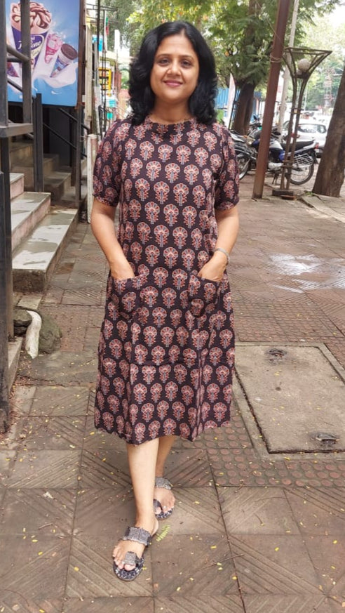 Black Pure Ajrakh One Piece Dress