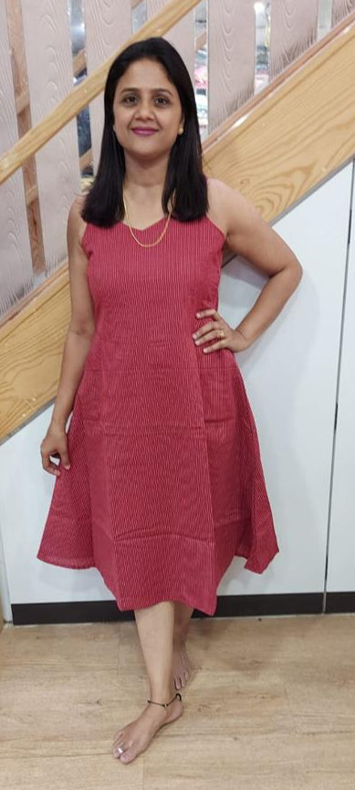 Maroon Kantha Cotton Spaghetti One Piece