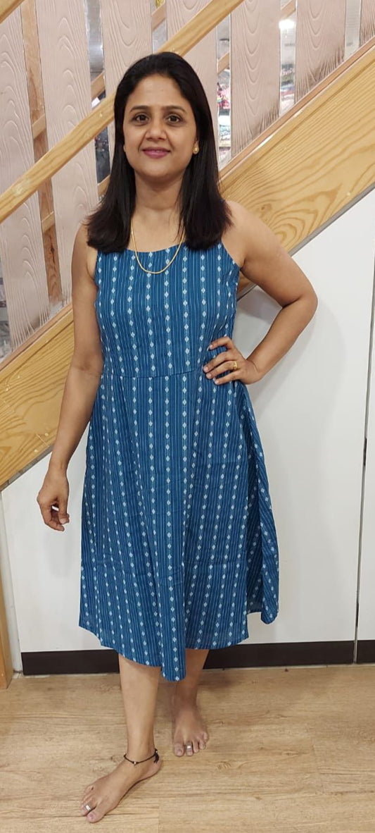 Teal Blue Kantha Cotton Spaghetti One Piece