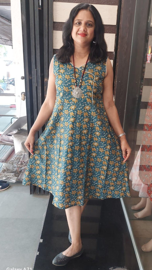 Teal Blue Kantha Cotton One Piece