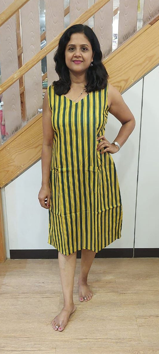 Yellow  Pure Cotton Knee Length One Piece