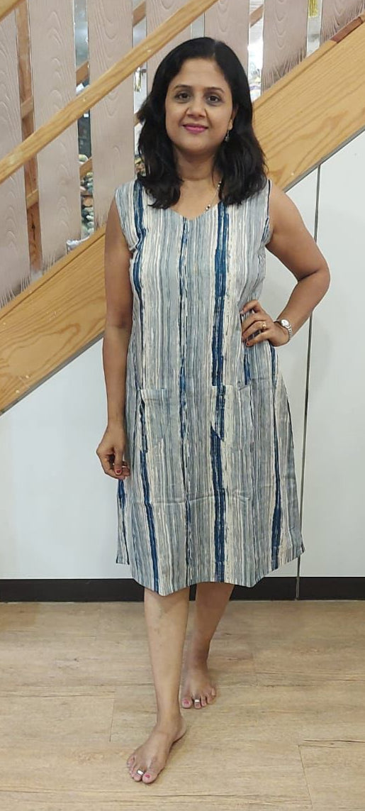 Grey Pure Cotton Knee Length One Piece