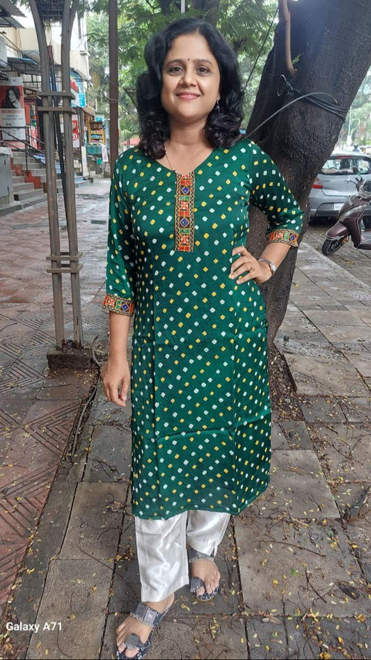 Green Modal Silk Bandhani Kurta