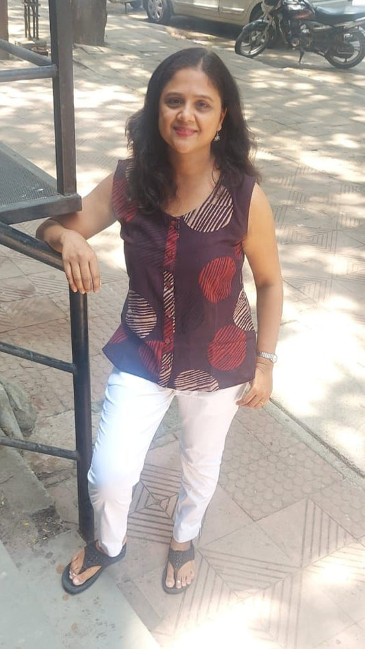 Brown Block Printed Slub Ajrakh Shirt