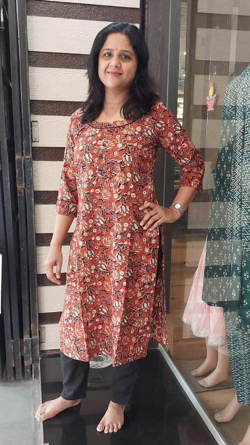 Maroon Pure Cotton Printed Cotton Kurta