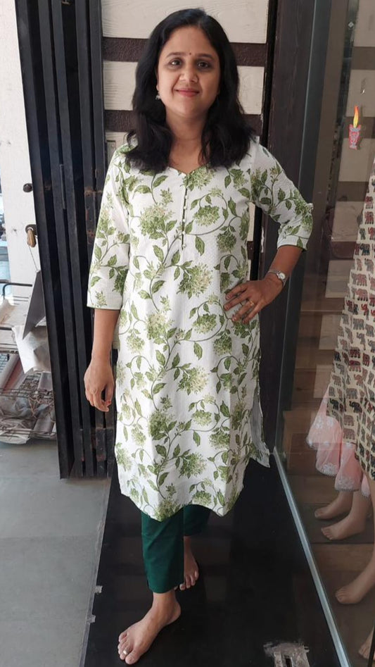 Green Pure Kantha Cotton Kurta