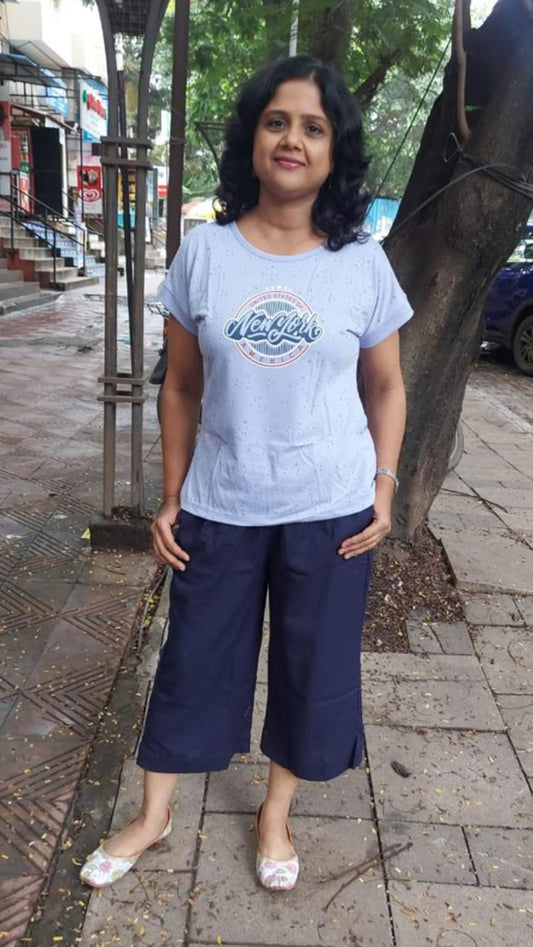 Navy Blue Flex Cotton Capri