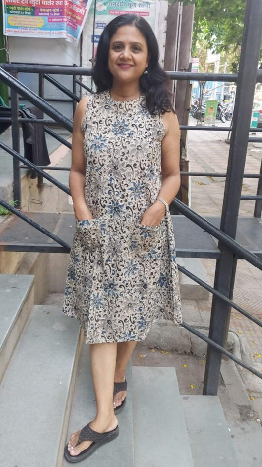 Clay Kalamkari Knee Length One Piece