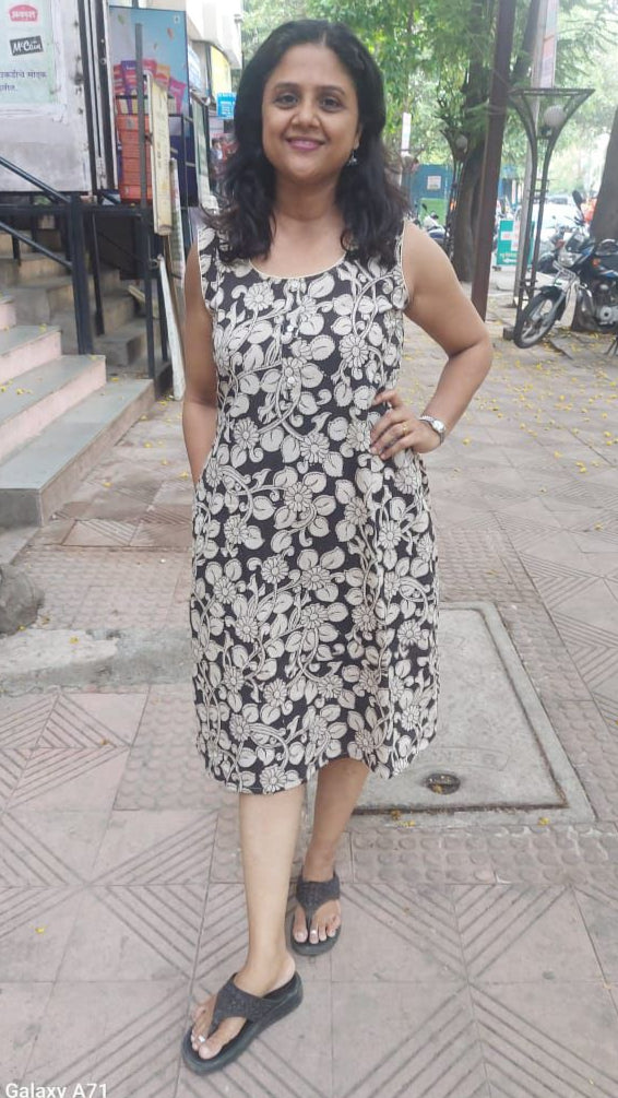 Black Kalamkari Knee Length One Piece