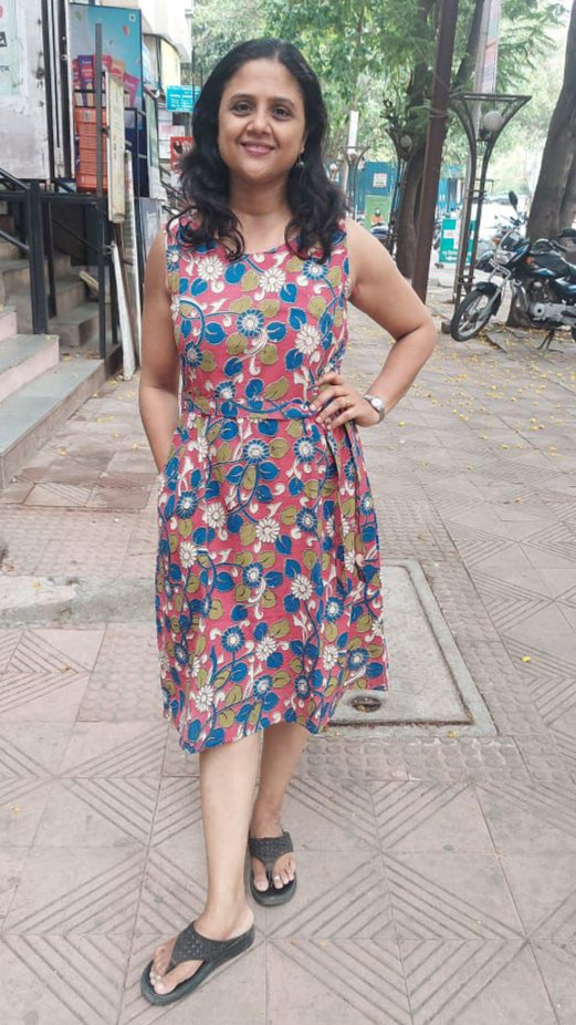 Pink Kalamkari Knee Length One Piece
