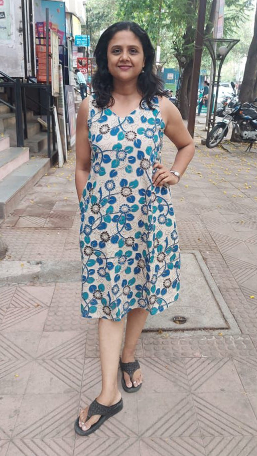 Blue Kalamkari Knee Length One Piece