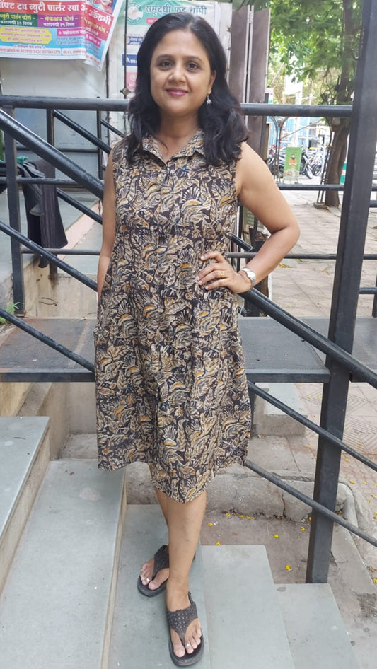 Black Kalamkari Knee Length One Piece