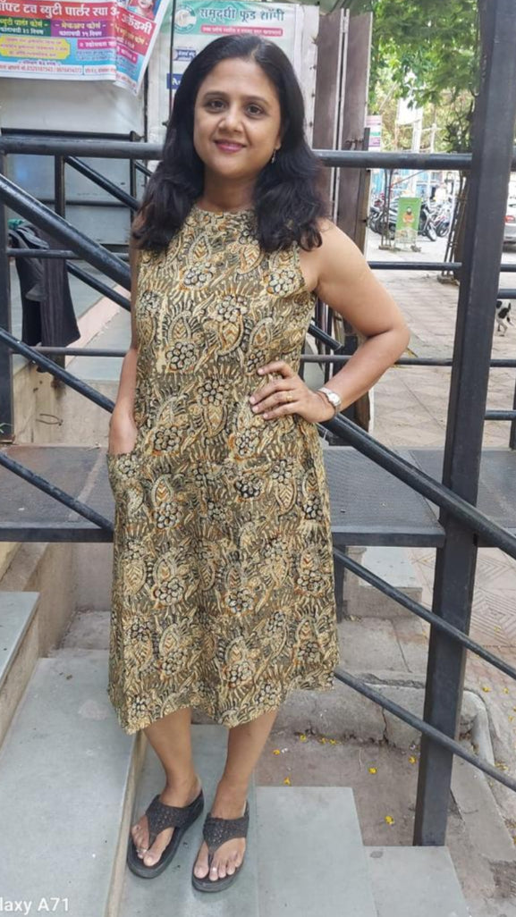 Mehendi Green Kalamkari Knee Length One Piece