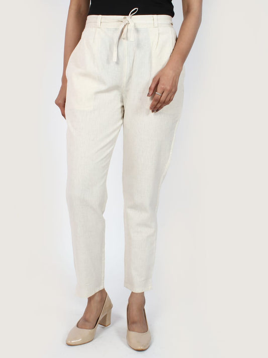 Off White Cotton Flex Straight Fit Pant (0)