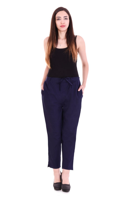 Nevy Blue Cotton Flex Straight Fit Pant