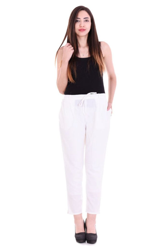 White Cotton Flex Straight Fit Pant