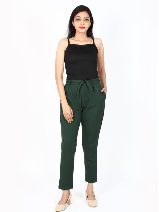 Bottle Green Cotton Flex Straight Fit Pant
