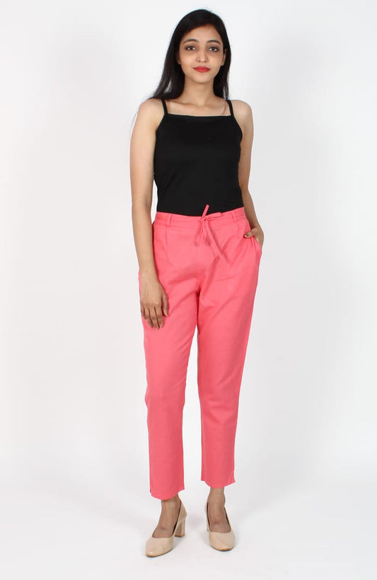 Peach Cotton Flex Straight Fit Pant