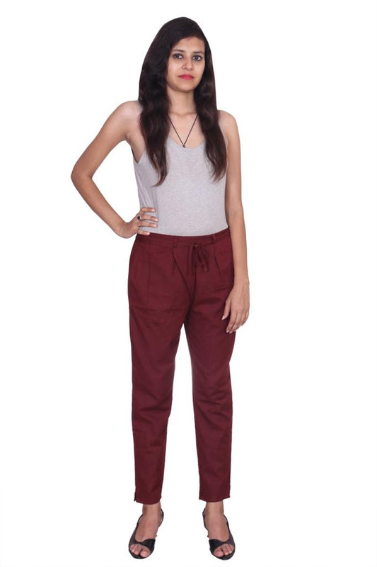 Dark Maroon Cotton Flex Straight Fit Pant