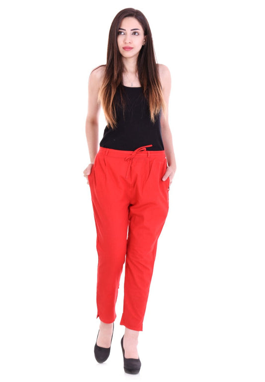 Red Cotton Flex Straight Fit Pant