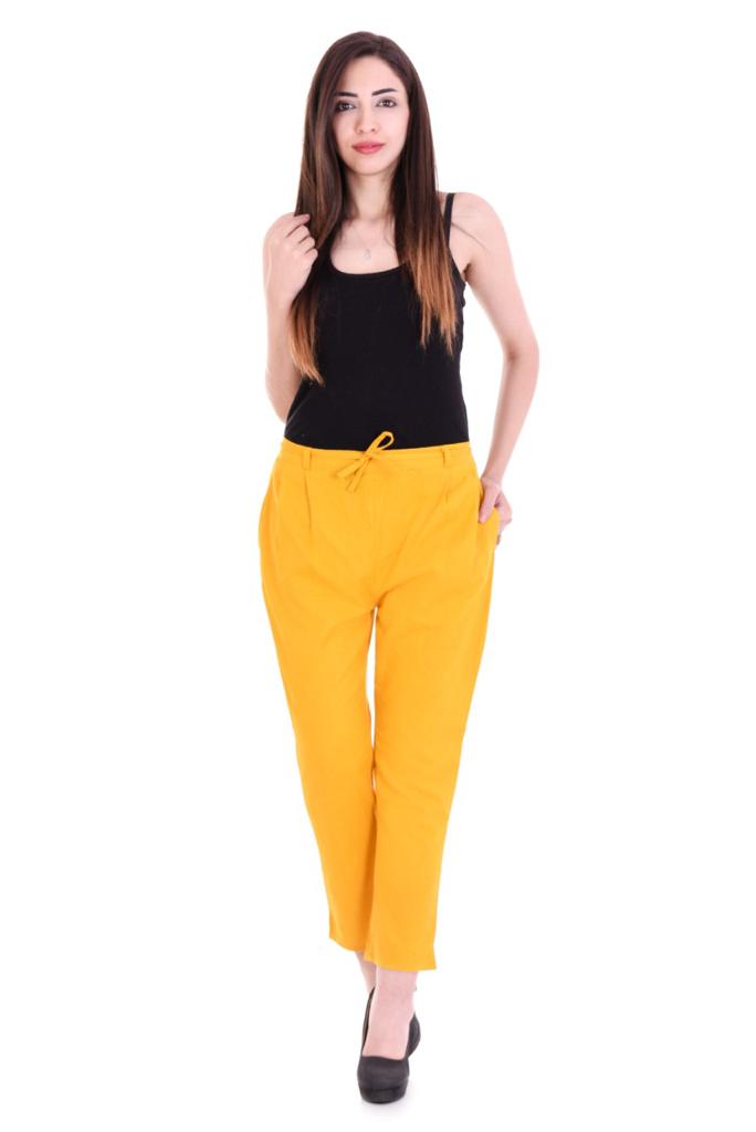 Mustard Yellow Cotton Flex Straight Fit Pant