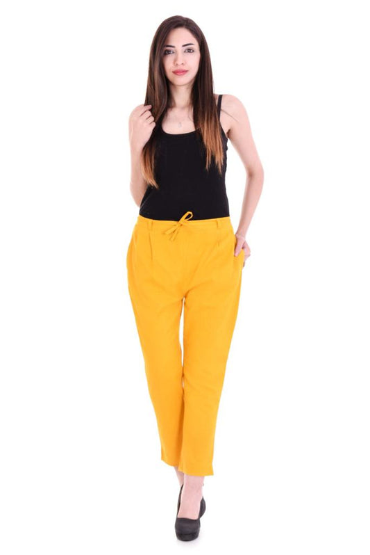 Mustard Yellow Cotton Flex Straight Fit Pant