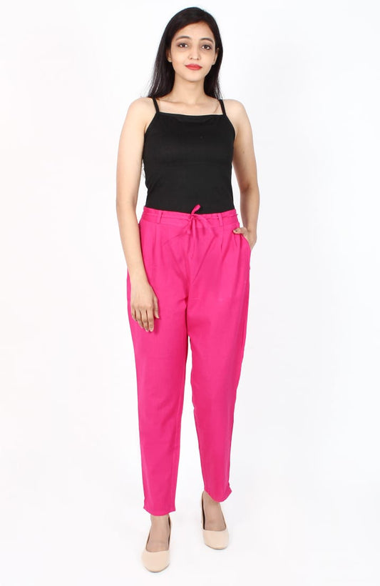 Magenta Cotton Flex Straight Fit Pant