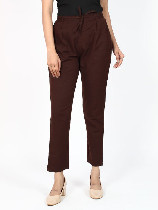 Brown Cotton Flex Straight Fit Pant