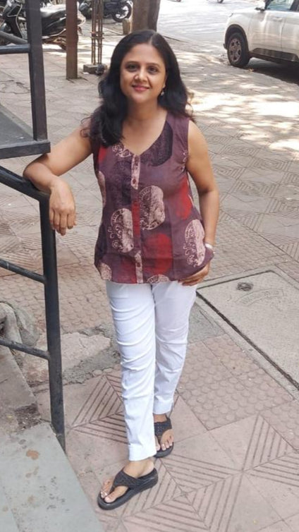 Coffee Block Printed Slub Ajrakh Shirt