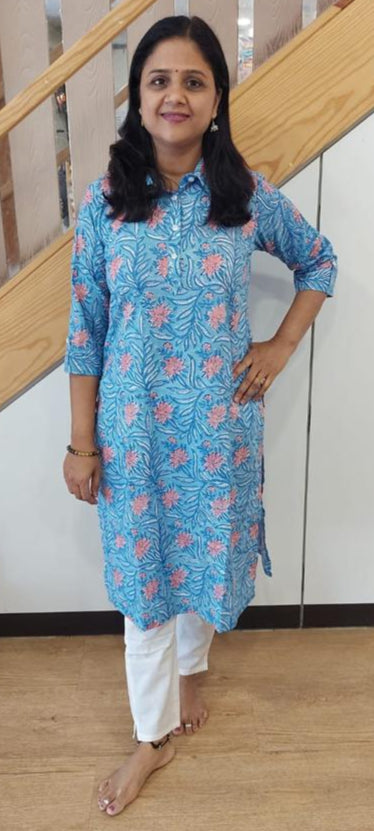Aqua Blue Pure Cotton Kurta
