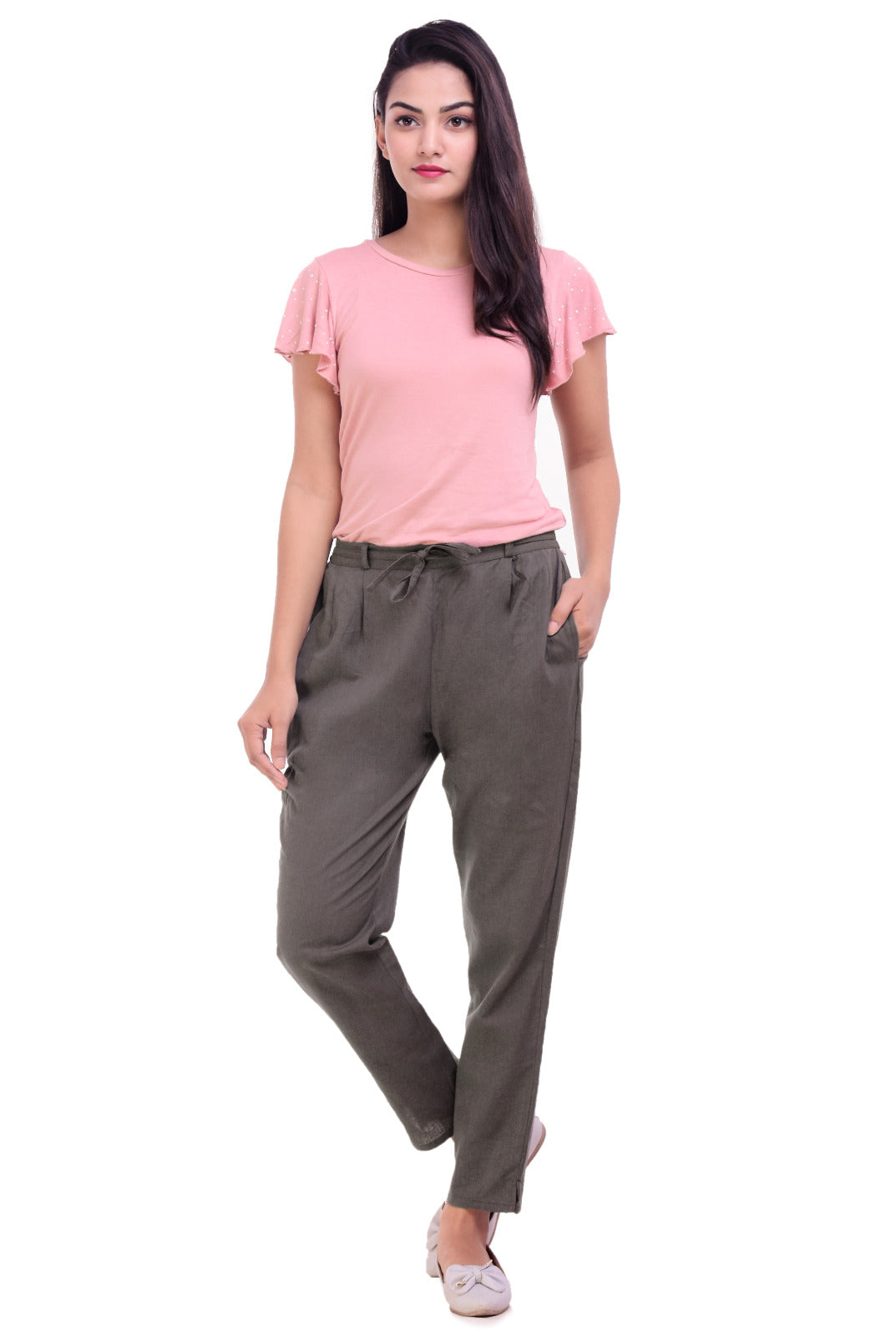 Gray Brown Cotton Flex Straight Fit Pant