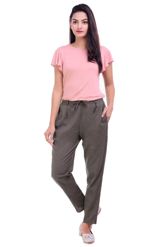 Gray Brown Cotton Flex Straight Fit Pant