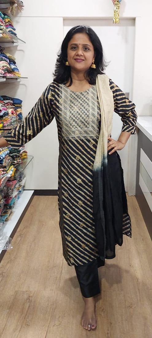 Black Muslin Full Suit With Dupatta