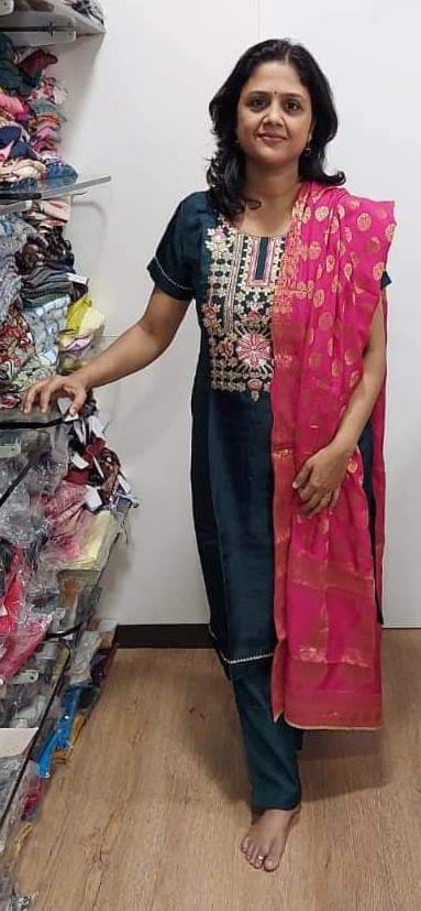 Bottle Green Muslin Full Suit With Dupatta