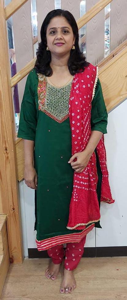 Green Cotton Silk Full Suit With Dupatta